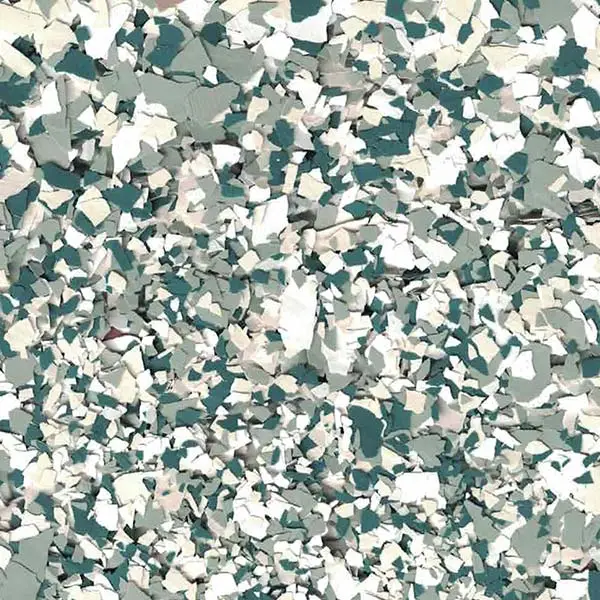 Abstract pattern consisting of randomly scattered and overlapping pieces in various shades of white, gray, and green, resembling a camouflage design.