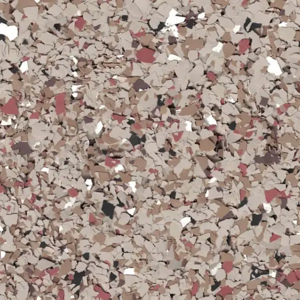 Abstract pattern with various beige, brown, and red flakes scattered randomly, creating a textured, mosaic-like appearance.
